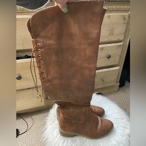 Chestnut leather knee high boots